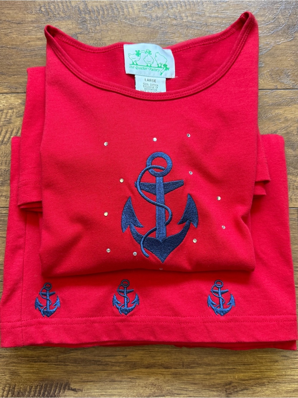 The Quacker Factory Vintage Red Nautical Anchor 2 Piece Skirt Set Large